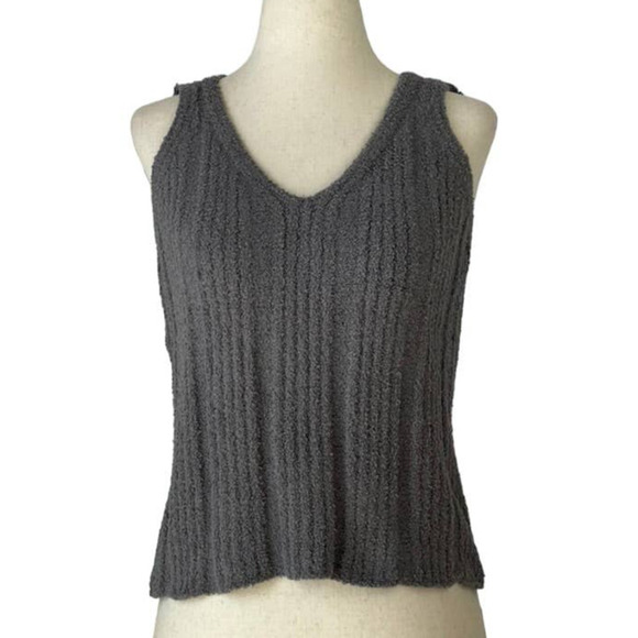Solid Ribbed V-Neck Top in Gray - Picture 1 of 2